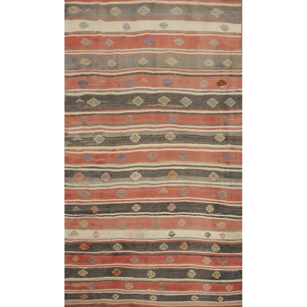 Hand Woven Oriental 100% Wool Carpet Southwestern Tribal Multi-Colored Kilim Area Rug - 9' 4'' X 5' 8''