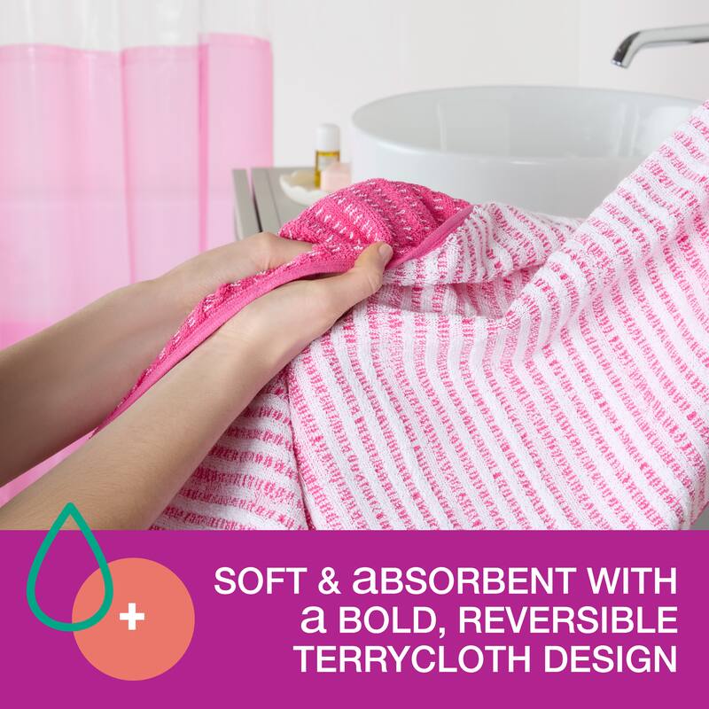 TOWN & COUNTRY PLAY 4-Piece Striped Reversible Terry Brights Bath Towel Set - 30"x58"