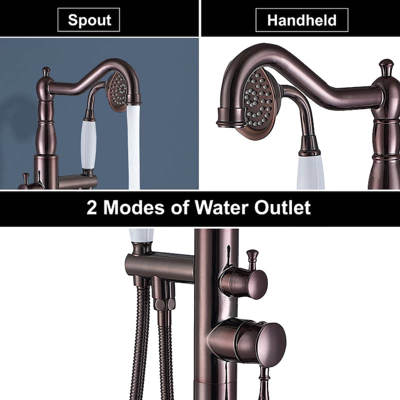 Topcraft Single Handle Floor Mounted Freestanding Tub Filler with Handshower