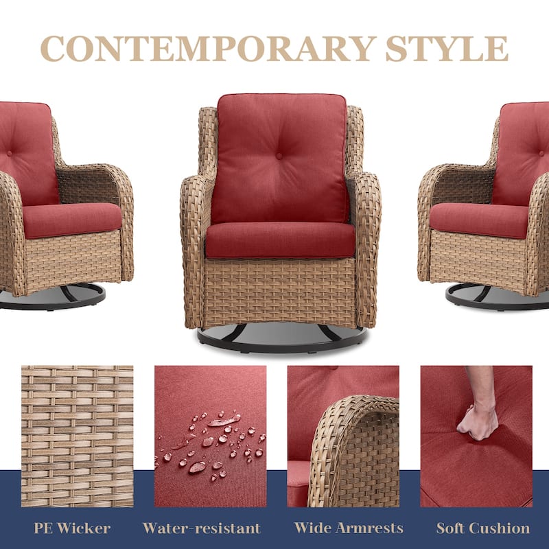 Pocassy 3-Piece Outdoor Swivel Bistro Set, Wicker Rocking Chairs
