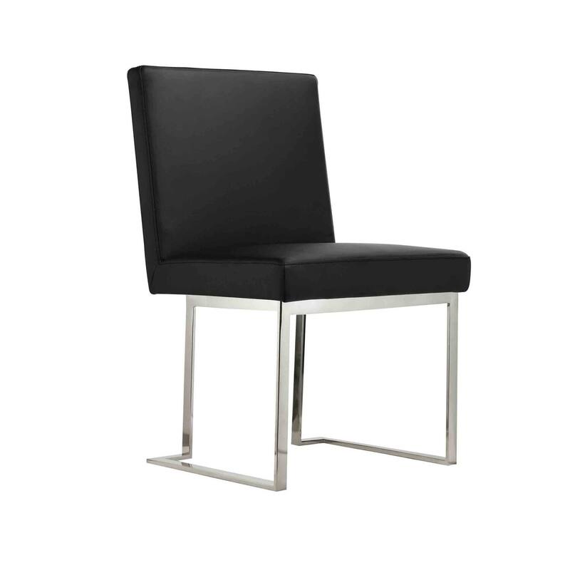 Chrome/Black Faux Leather Upholstered Metal Frame Dining Chair, Set of 2, Sturdy Dining Chair for Dining Rooms - 22.75