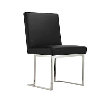 Chrome/Black Faux Leather Upholstered Metal Frame Dining Chair, Set of 2, Sturdy Dining Chair for Dining Rooms - 22.75