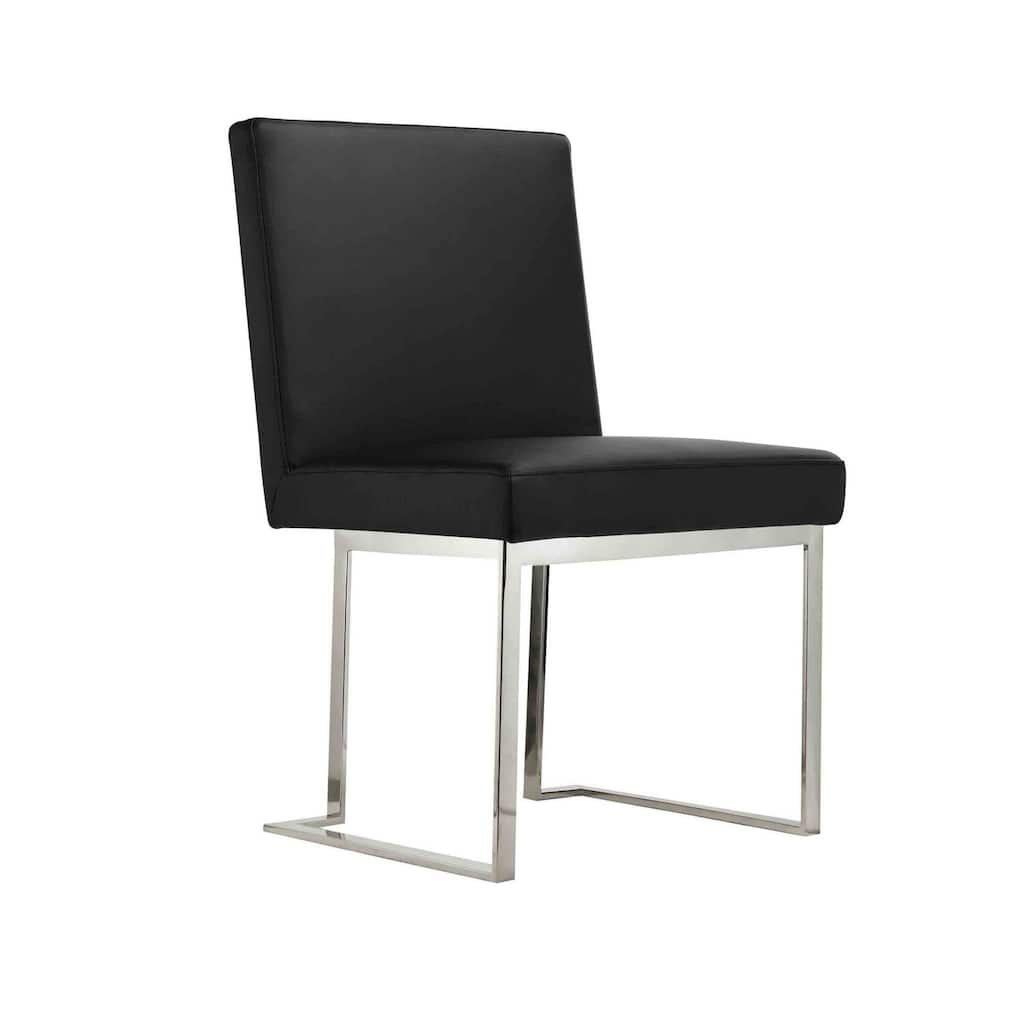 Chrome/Black Faux Leather Upholstered Metal Frame Dining Chair, Set of 2, Sturdy Dining Chair for Dining Rooms - 22.75