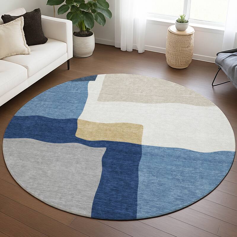 Machine Washable Indoor/ Outdoor Contemporary Blox Chantille Rug