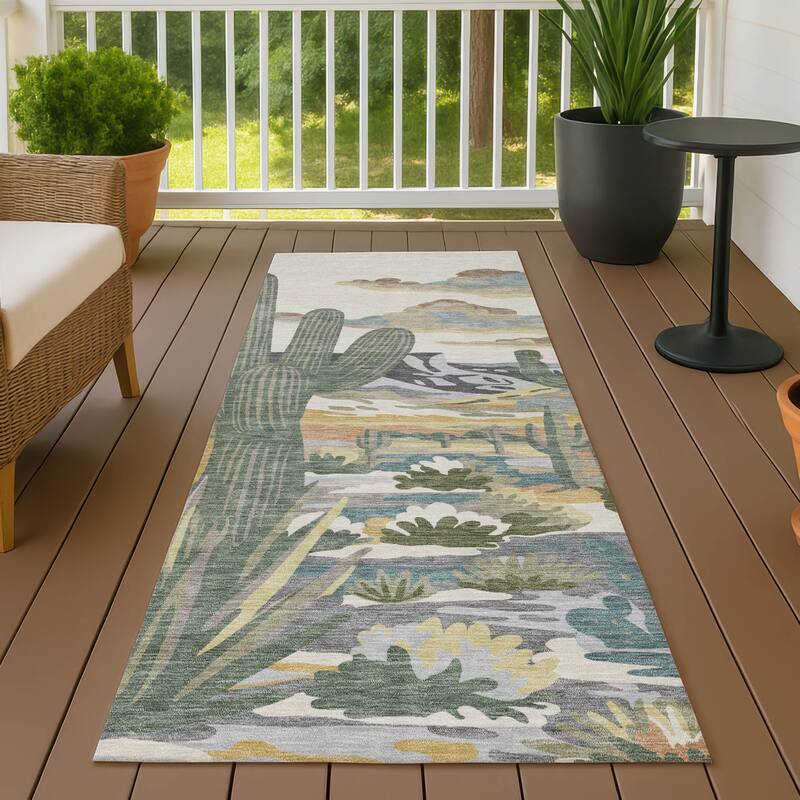 Machine Washable Indoor/ Outdoor Southwestern Mesa Chantille Rug - Beige - 2'3" x 7'6"