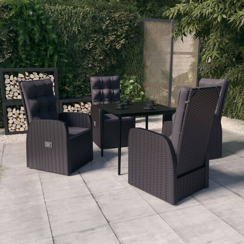 vidaXL Patio Dining Set Seat 3/5/7 Piece Black/Gray 31.5"/55.1" Table Length