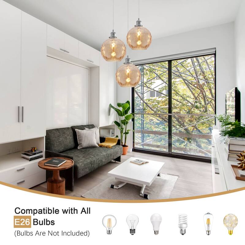 1-Light Metal Hanging Pendant Light with Glass Shade for Kitchen Island