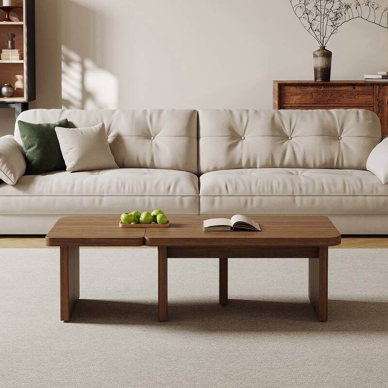 Modern Wood Coffee table, Mid Century Wood Side Table for Living Room, 2 Pieces - Brown