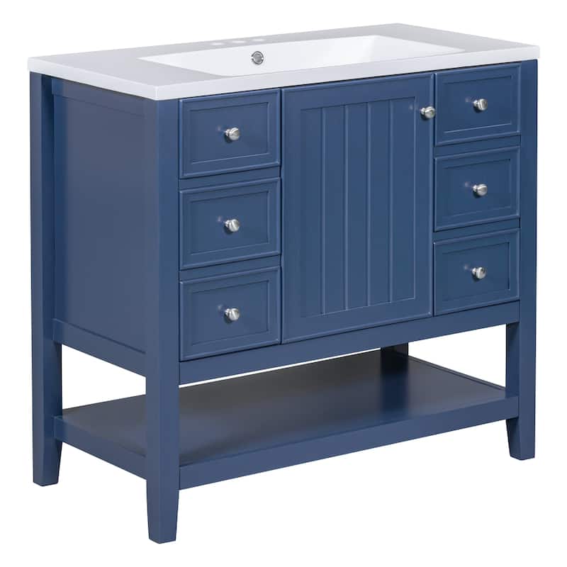 GDFStudio - Avalon 36-Inch Bathroom Vanity with Sink, Solid Wood & MDF Board with Lower Shelf, Painted Finish