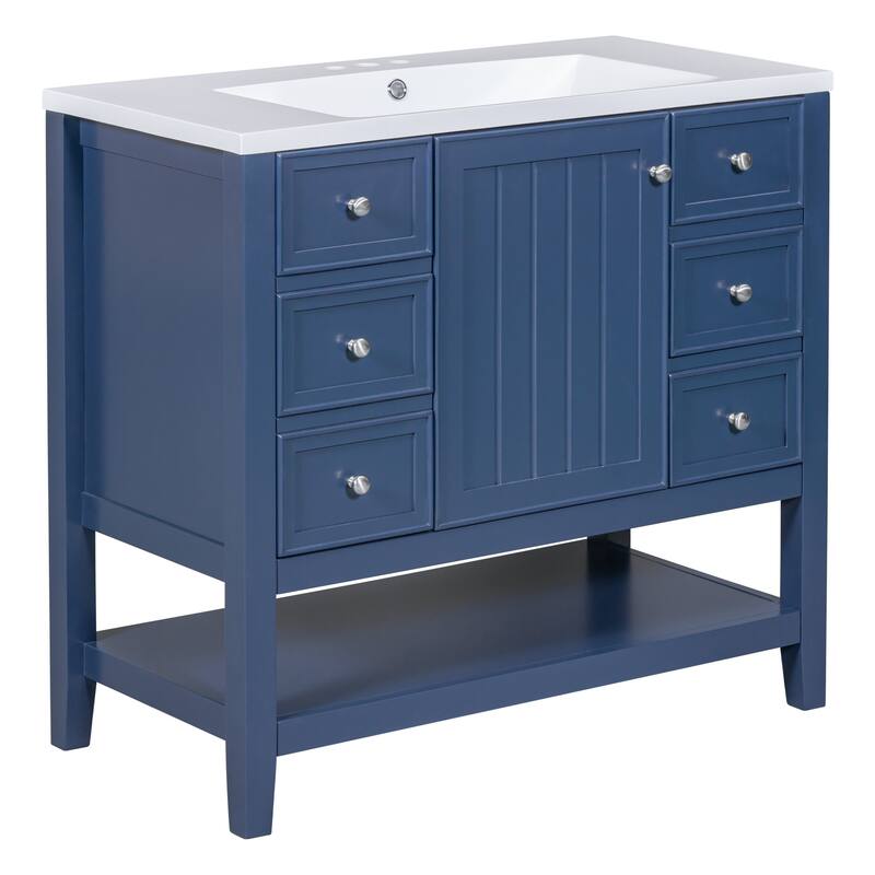 Wooden Bathroom Vanity with Ceramic Sink, Cabinet and 3 Drawers
