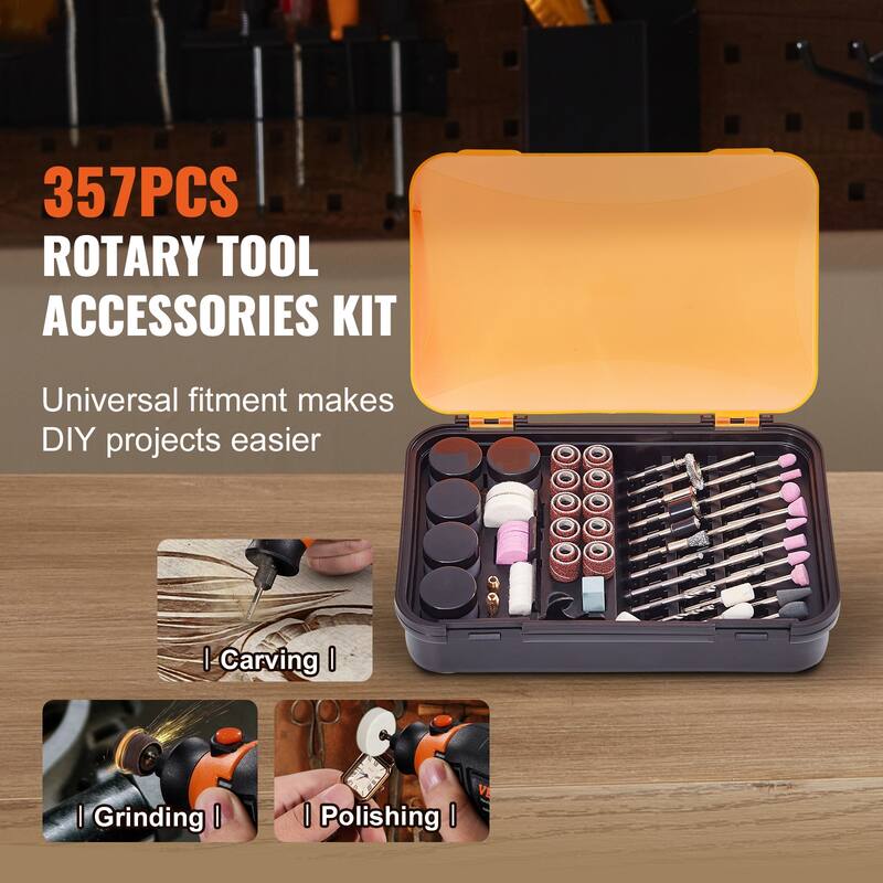 Rotary Tool Accessory Kit, 357PCS Accessories Kit, 1/8" Diameter Shank - 357 PCS