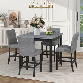 Wood Black Dining Room Table and Chairs Set with 4 Chairs & Footrest ...