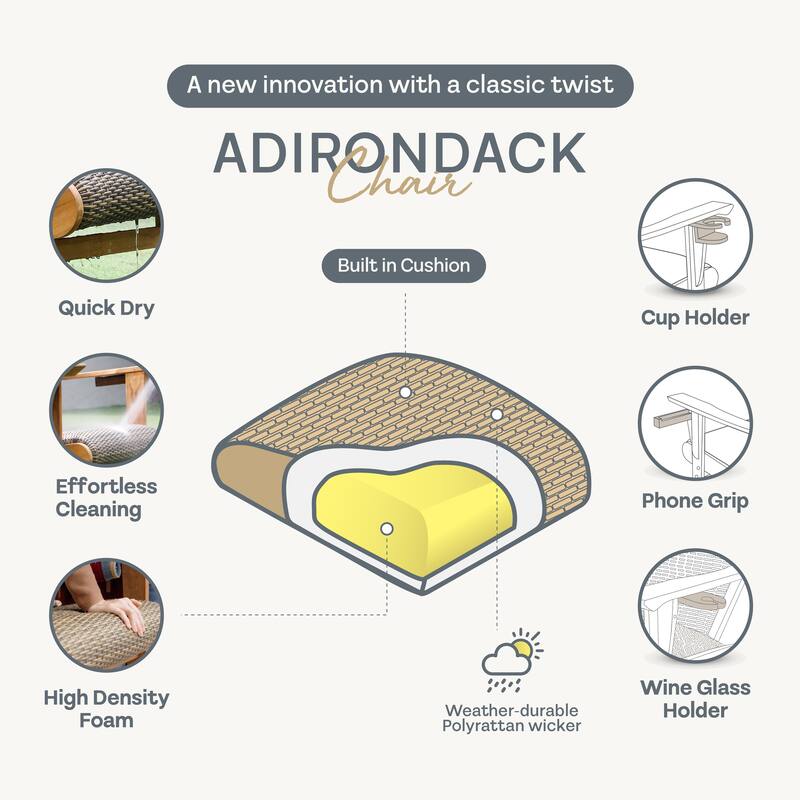 Cambridge Casual Camden Set of 4 Teak Outdoor Adirondack Chairs with Padded Seat