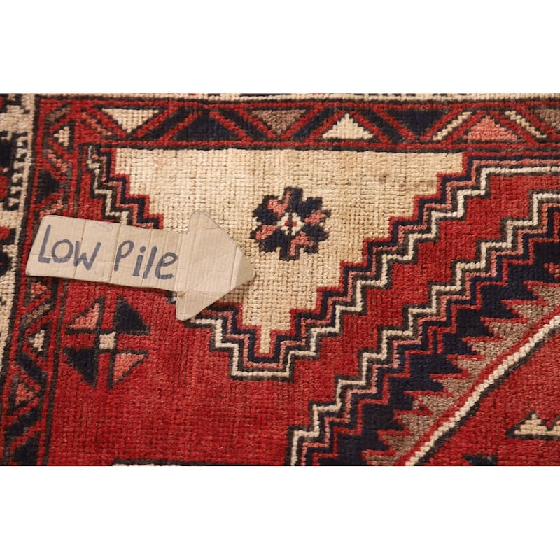 Geometric Red Ardebil Persian Vintage Runner Rug Handmade Wool Carpet - 3'6"x 10'7"
