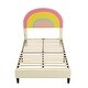 preview thumbnail 7 of 14, Beige Platform Bed with Rainbow Shaped and Height-adjustable Headboard and LED Light, Suitable for Kids