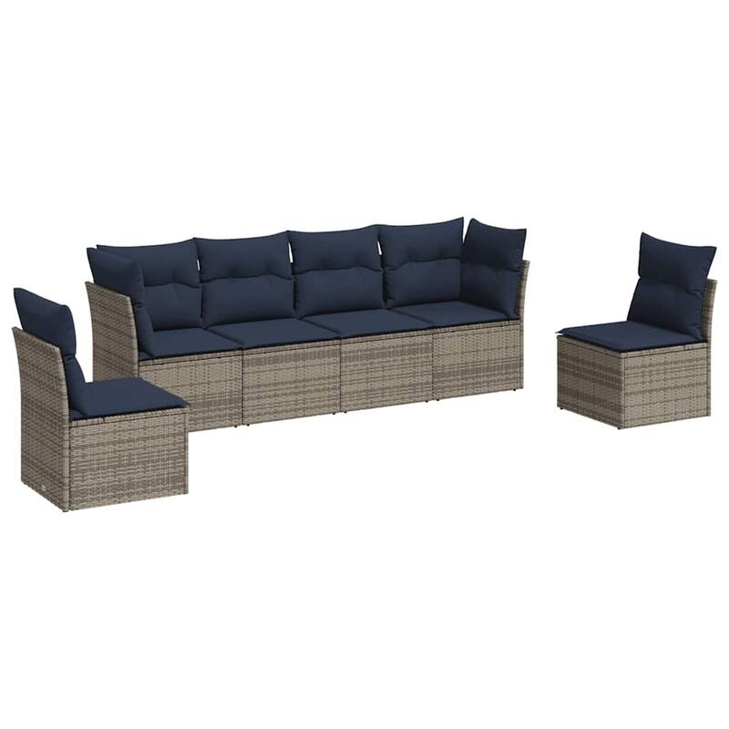 vidaXL 6/7 Piece Patio Sofa Set with Cushions Black/Brown/Gray Poly Rattan - 24.4 x 24.4 x 27.2
