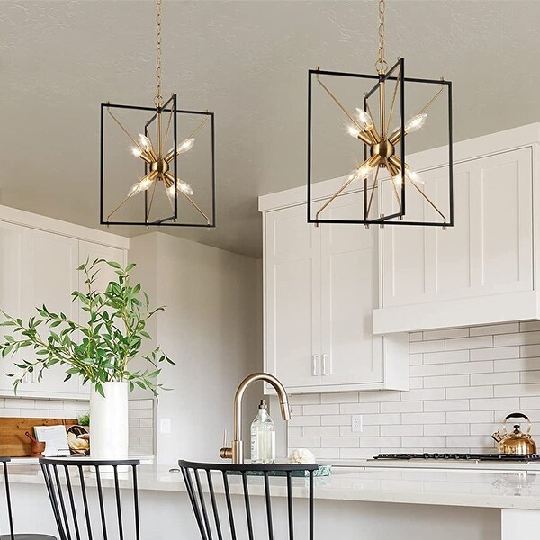 Modern 8 Light Black Gold Sputnik Chandelier Metal Geometric