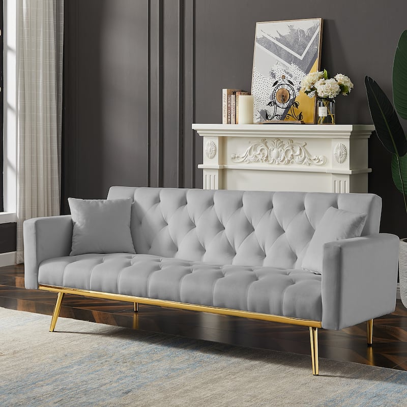 Green Convertible Folding Futon Sofa Bed , Sleeper Sofa Couch for Compact Living Space - Grey