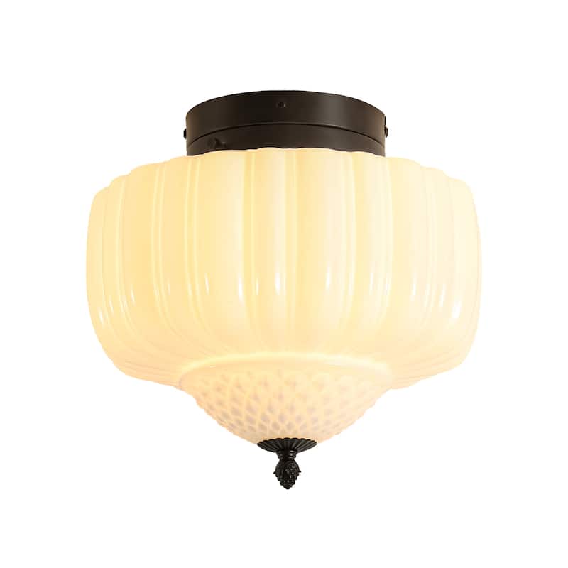 12.6" Modern Coastal Schoolhouse Semi-Flush Mount Ceiling Light with Milk Textured Glass for Bedroom, Kitchen, Entryways