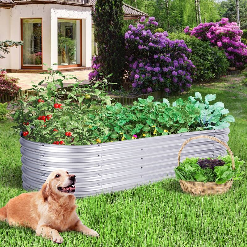 Aoodor Galvanized Raised Garden Bed Kit for Vegetables, Flowers, Herbs - Silver