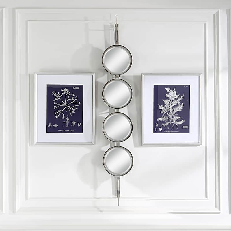 4-Round Beveled Wall Mirror - 59.75" - Silver