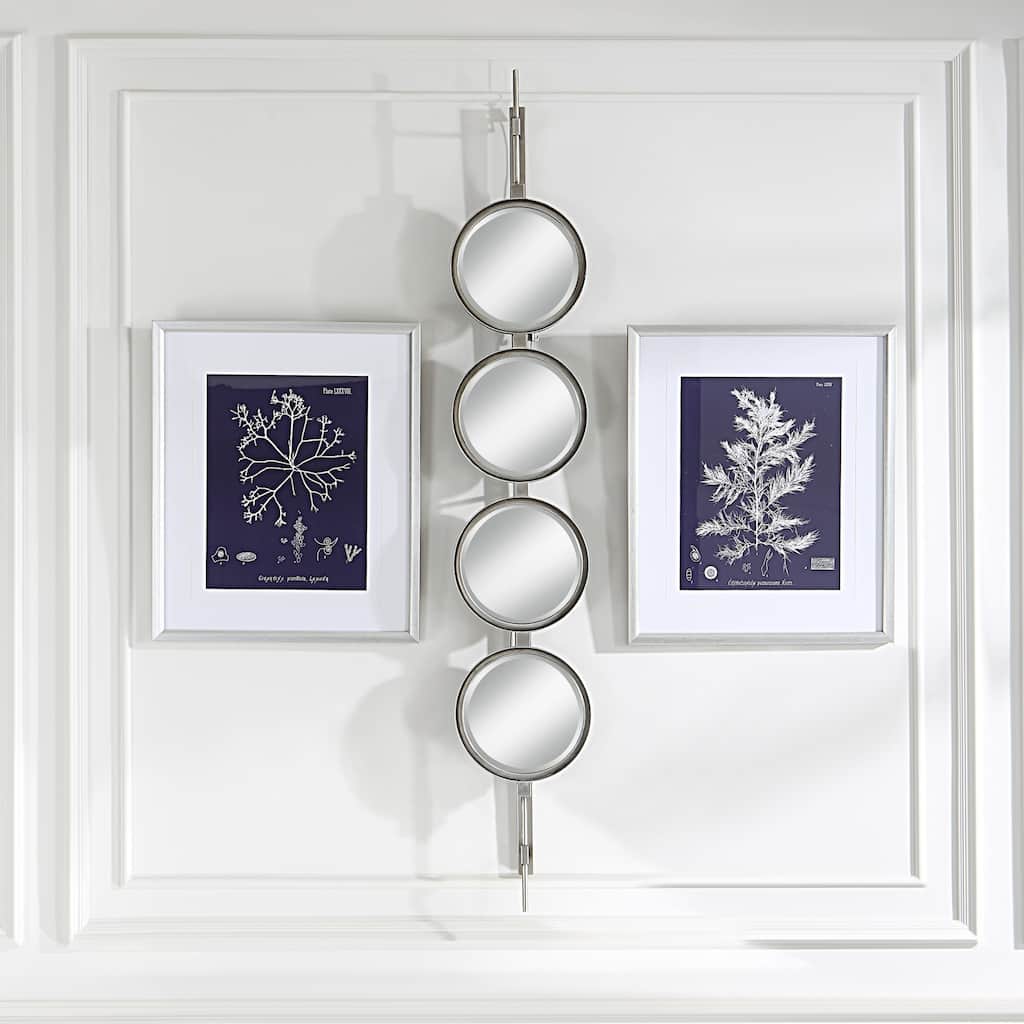 4-Round Beveled Wall Mirror - 59.75" - Silver