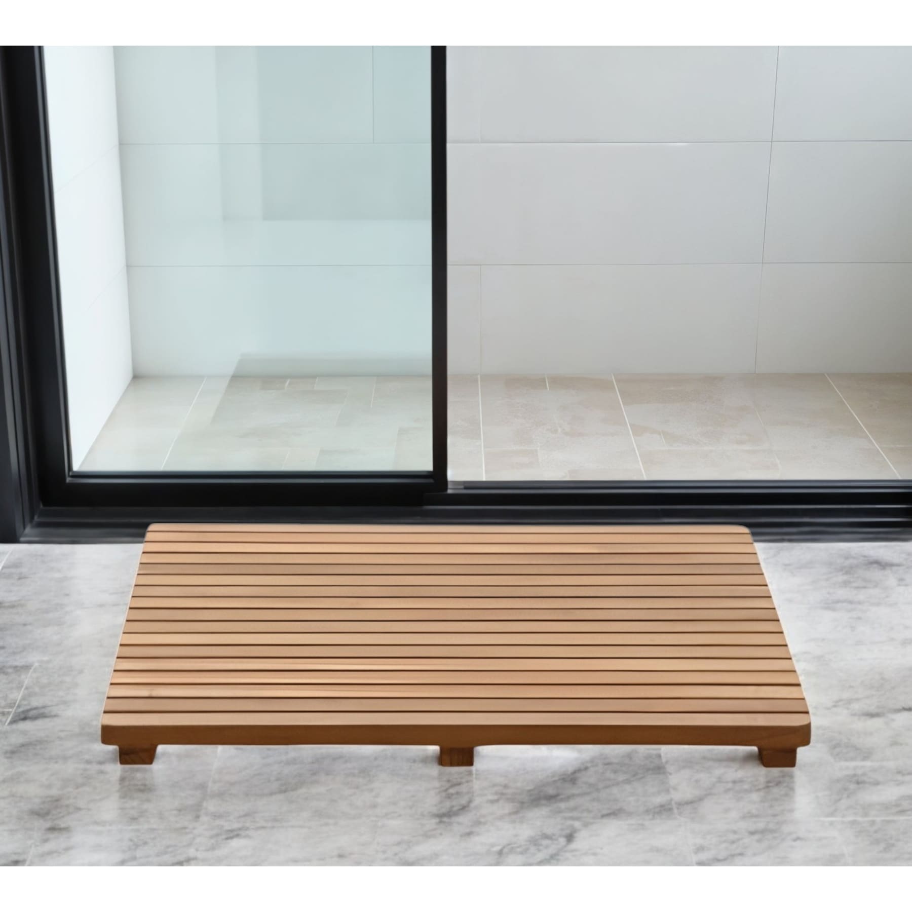 HomeRoots Natural Teak 24" Square Shower Mat