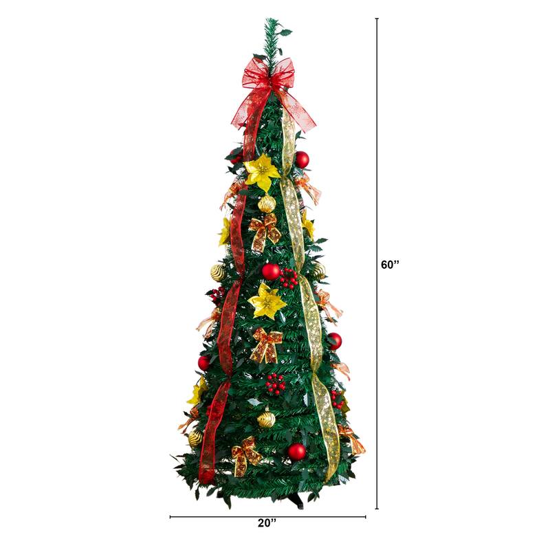 5-ft Pre-Lit Pop up Christmas Tree with Red & Gold Ornaments