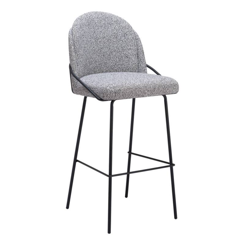 Set of 2 Light Grey Shearling and Steel 30 Inch Bar Height Chairs - 42.9" H x 20.1" W x 21.3" D