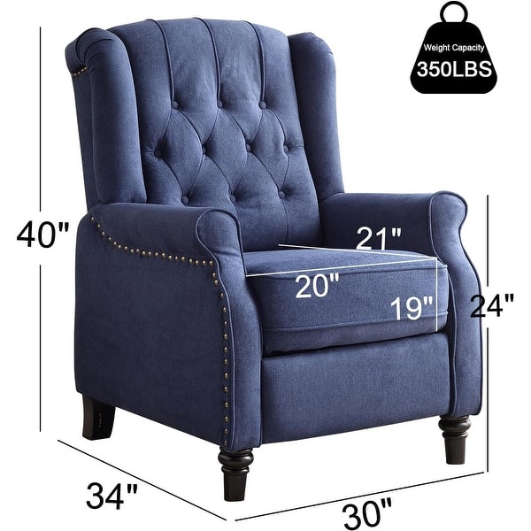 dimension image slide 3 of 5, Pushback Recliner Chair, Fabric Armchair Push Back Recliner with Rivet Decoration, Single Sofa Accent Chair