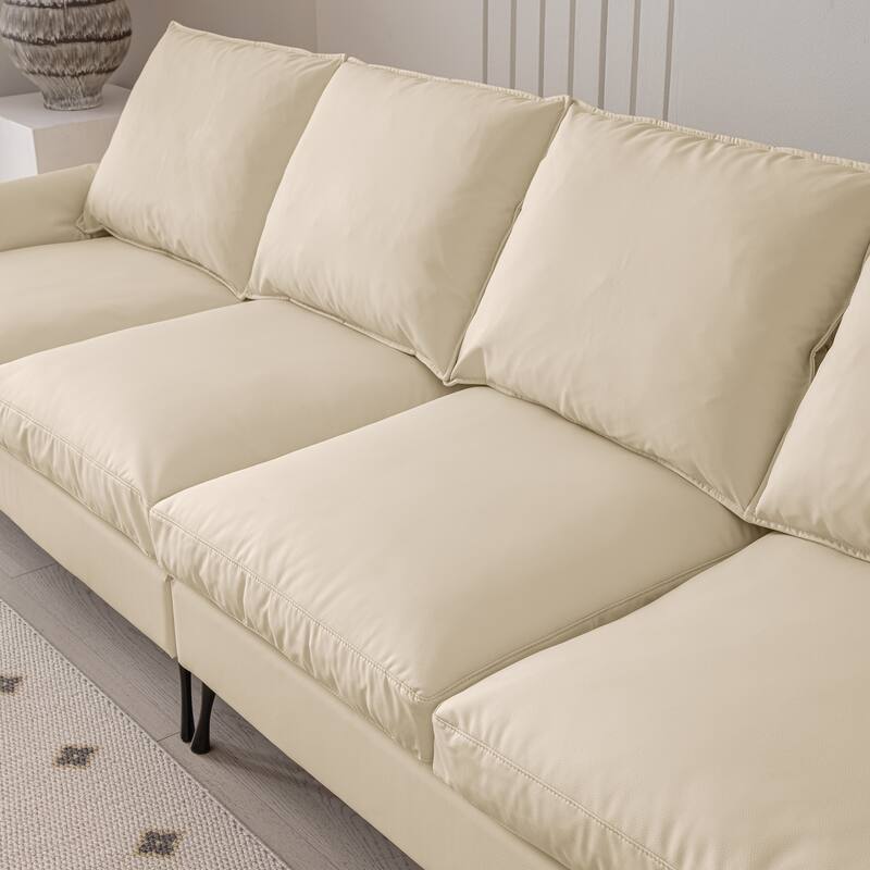 105" Leather Sectional Sofa Sets 4-seat with Convertible Ottoman For Living Room