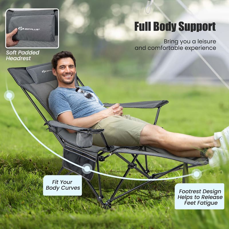 Goplus Folding Camping Chair with Detachable Footrest for Fishing, - See Details
