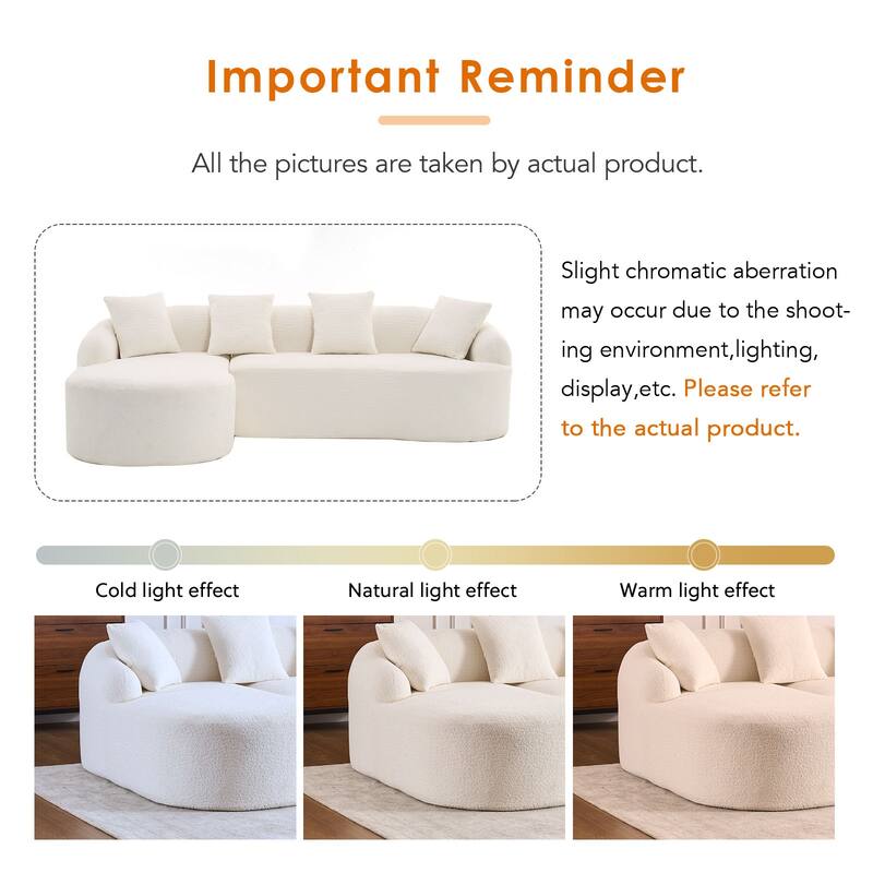 L-Shaped Sectional Sofa with Curved Chaise, Chenille Boneless Cloud Sofa, Modular 4-Seater Sofa with 4 Throw Pillows