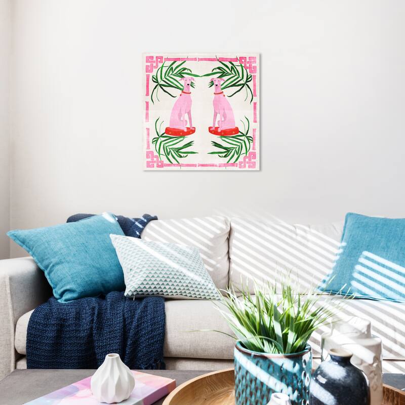 Wynwood Studio Canvas Animals Pink Hound Dogs Pink and Modern & Contemporary Wall Art Canvas Print - 20 x 20
