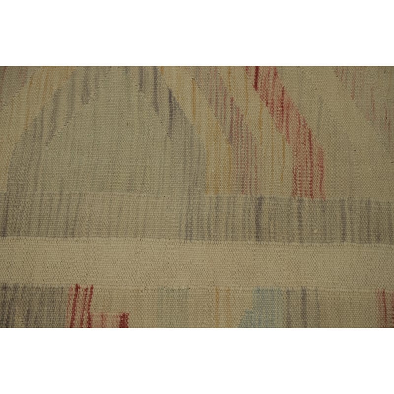Hand Woven Oriental 100% Wool Carpet Southwestern Tribal Beige & Ivories Kilim Area Rug - 9' 8'' X 6' 8''