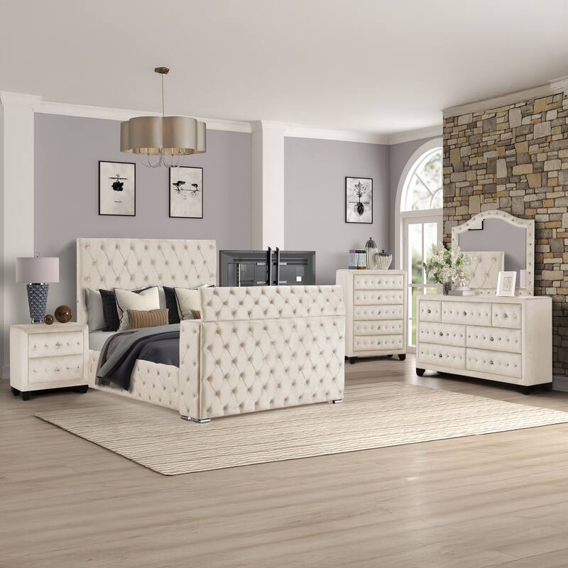 Encore King / Queen 4PC / 5PCS Bedroom Set in Beige / Black / Gray