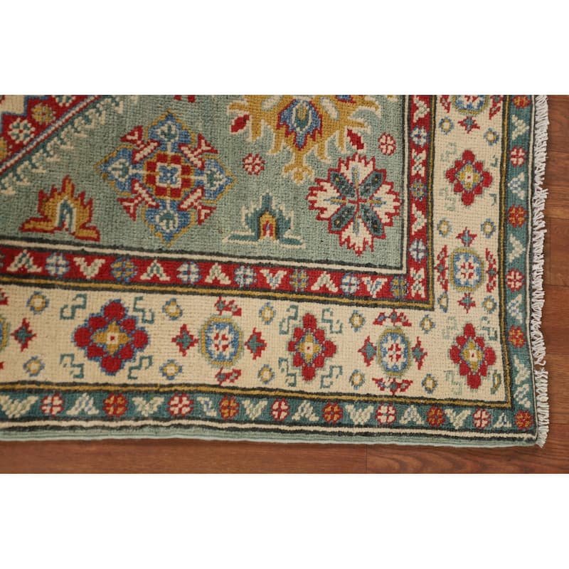 Light Green Kazak Oriental Accent Rug Hand-Knotted Wool Carpet - 2'7" x 4'2"