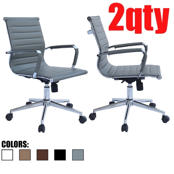 Set of 2 Office Chair With Wheels Ergonomic Executive PU Leather Arm Rest Tilt Adjustable Height Swivel Task Computer, Gray. Opens flyout.