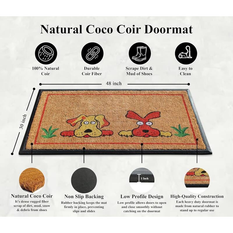 A1HC First Impression Hand Finished Rubber and Coir Classic Paisley Border Extra Large Double Doormat (30" x 48")