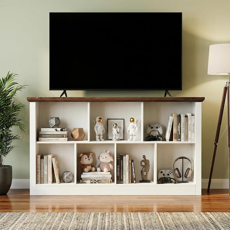 7/10 Cube Bookcase Organizer with Backpanel, 50" Wooden Storage Book Shelf for Living Room, Bedroom, Home Office, Kids Room