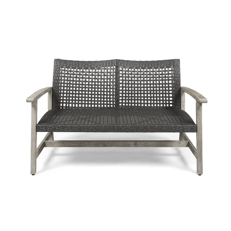 Augusta Outdoor Acacia Wood and Wicker 4 Seater Chat Set with Fire Pit by Christopher Knight Home