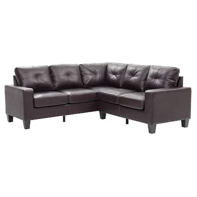 Tufted Faux Leather L Shape Sectional Sofa - 82" - Dark Brown