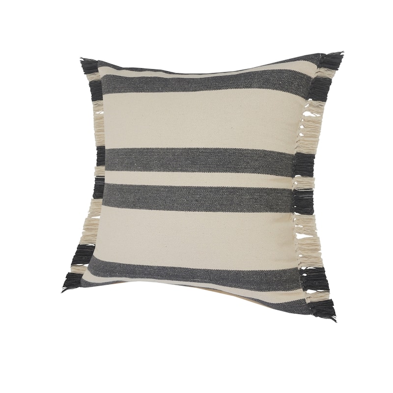 HomeRoots 20" X 20" Gray And White 100% Cotton Striped Zippered Pillow