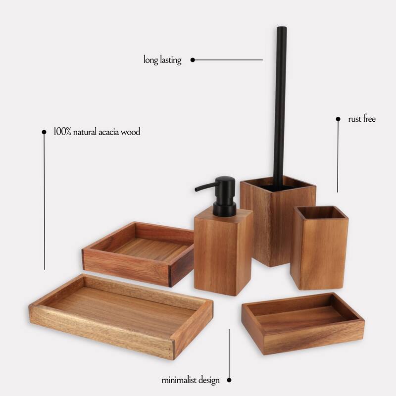 Acacia Wood Bathroom Accessory Set Collection
