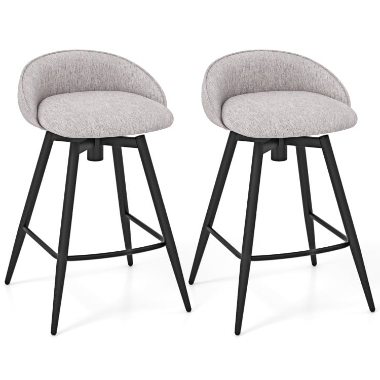 Swivel Bar Stools Set of 2 with Linen Upholstery, Metal Frame and Footrest - 19.5" x 19" x 30" - Grey
