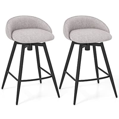 Swivel Bar Stools Set of 2 with Linen Upholstery, Metal Frame and Footrest - 19.5" x 19" x 30"