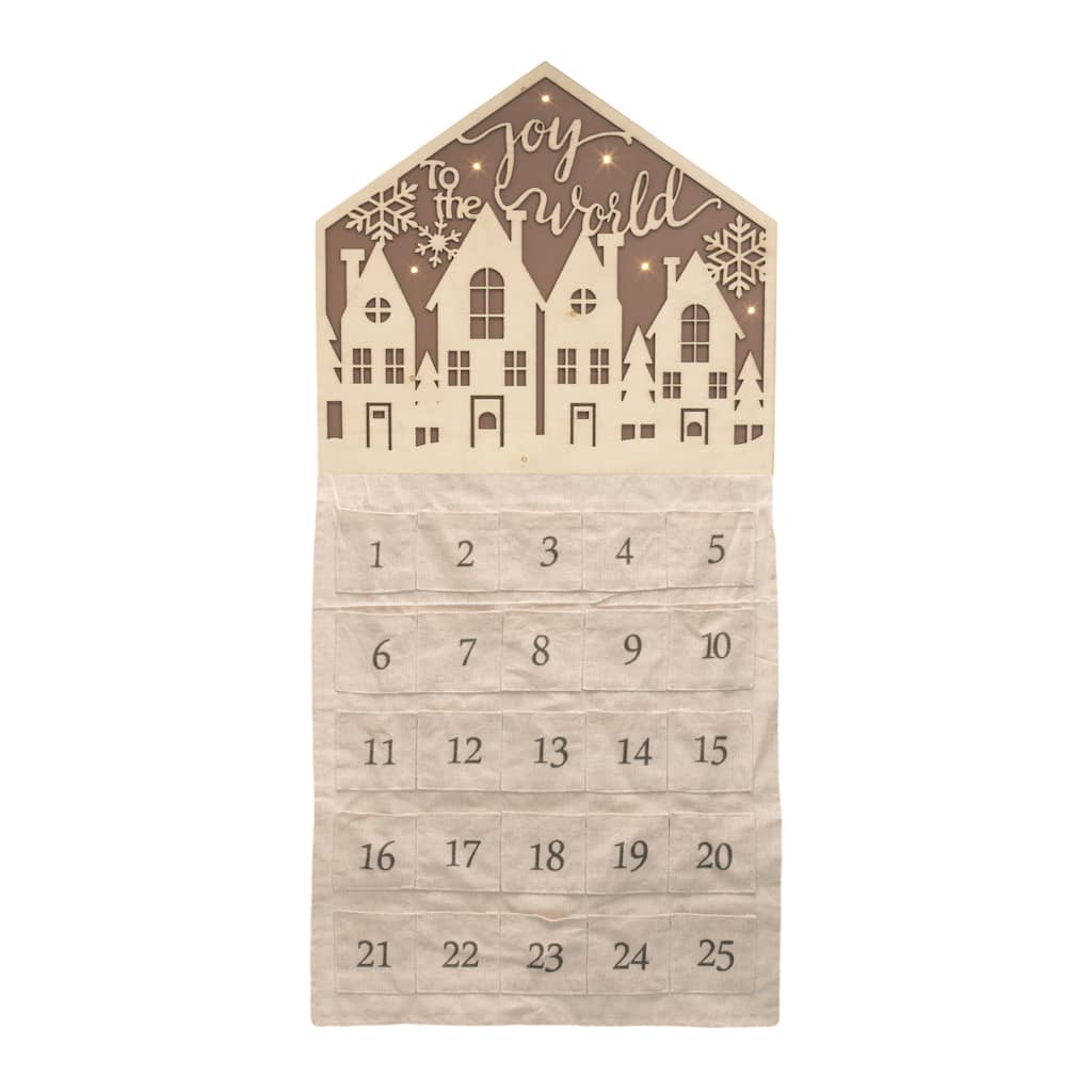 34.5" Tall LED Christmas Countdown "Joy to the World Wall" Sign with Village Design Indoor Holiday Decor - Brown, Beige