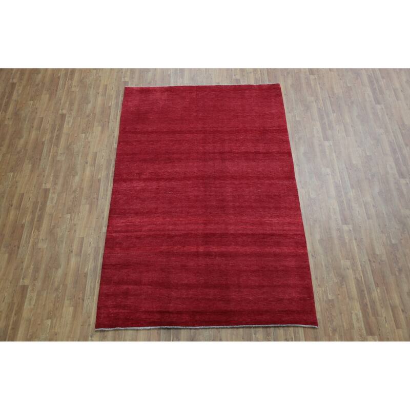 Hand Knotted Oriental 100% Wool Carpet Modern Solid Red Gabbeh Area Rug - 9' 2'' X 6' 1''