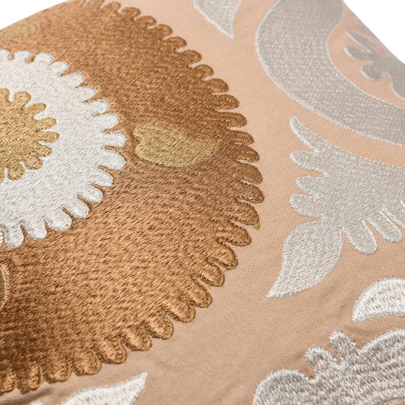 Cotton Embroidered Suzani Pillow with Chambray Back