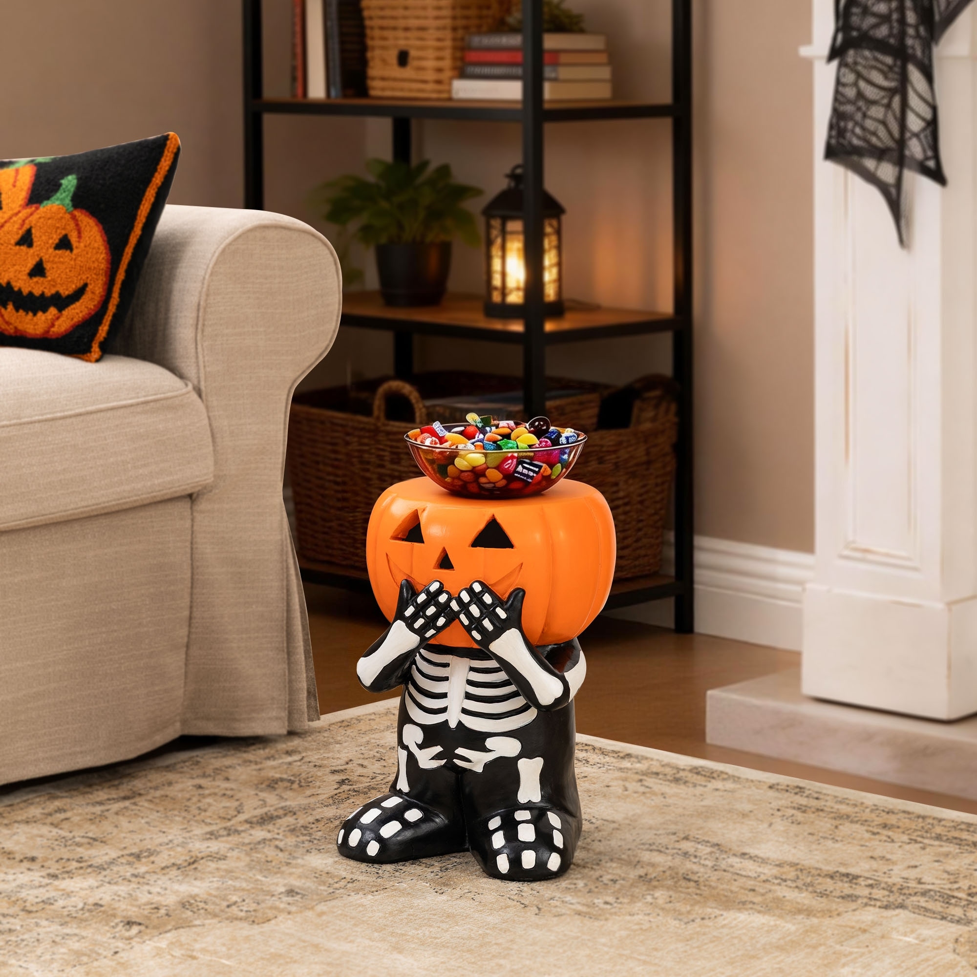 Glitzhome Happy Halloween MGO Skeleton Pumpkin or Ghost Accent Stool Side Table
